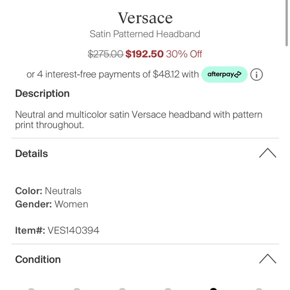 Versace Satin Printed White and Gold Headband - Picture 4 of 10